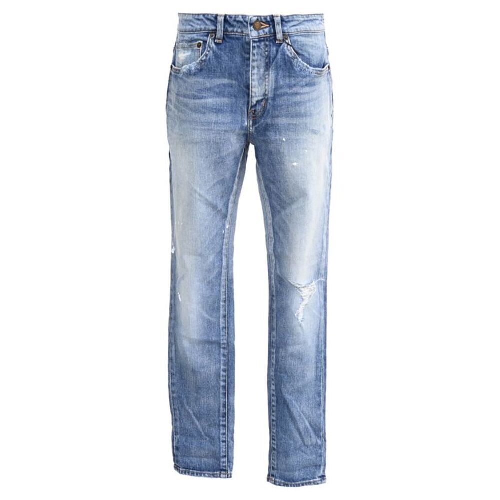 Saint Laurent Distressed Washed Jeans in Light Blue Denim